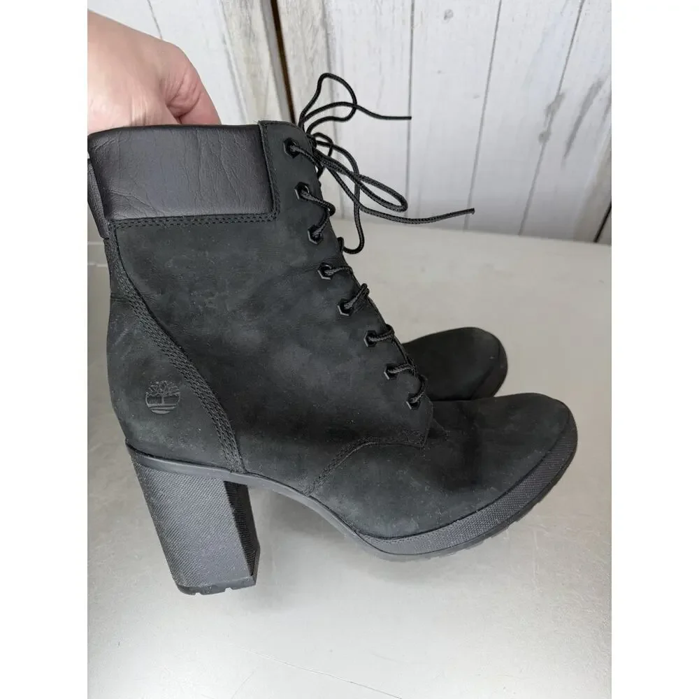 Timberland Heeled Booties Womens Black Grannie Suede Lace Up Size 10
